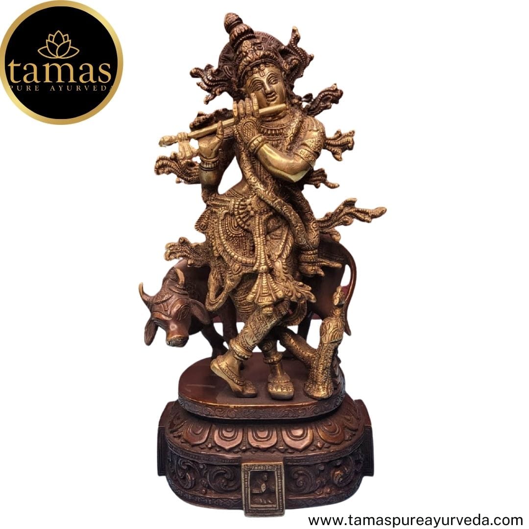 Brass krishna with peacock